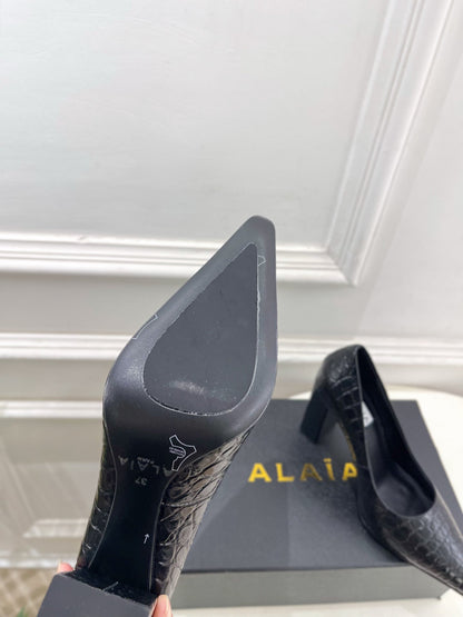 ALAIA 26S HIGH HEELS 95 MM IN BLACK CROCODILE-EMBOSSED CALFSKIN