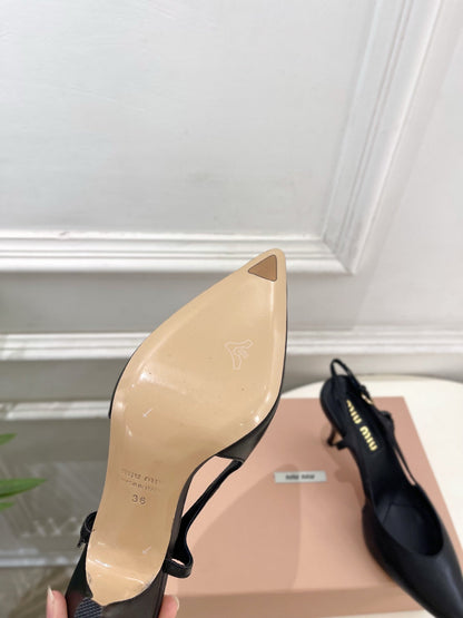 MIUMIU 26S SLINGBACK PUMPS 85MM IN BLACK CALFSKIN