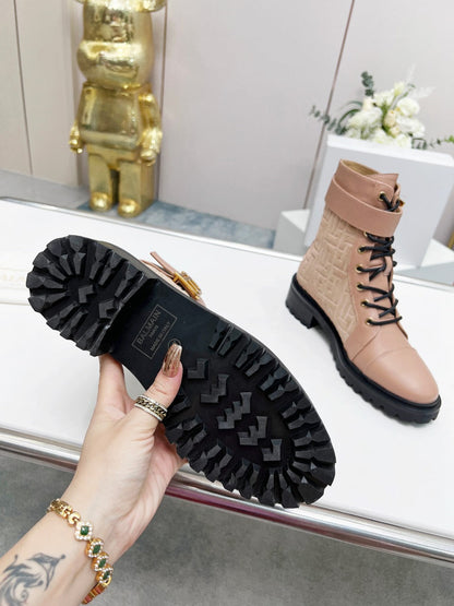 BALMAIN 26S BOOTS IN NUDE BEIGE CALFSKIN AND SUEDE
