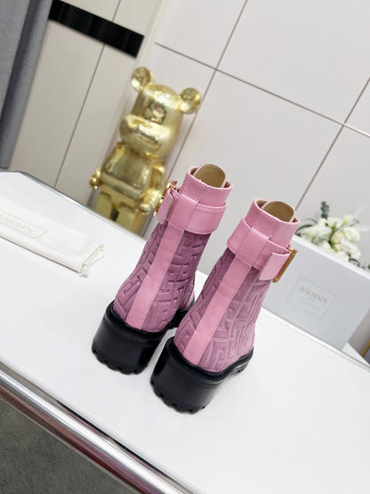 BALMAIN 26S BOOTS IN LIGHT PINK CALFSKIN AND SUEDE