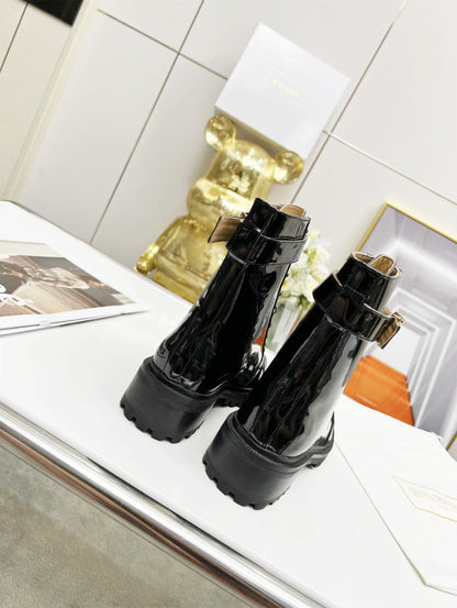 BALMAIN 26S BOOTS IN BLACK GLOSSY CALFSKIN