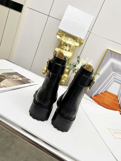 BALMAIN 26S BOOTS IN BLACK CALFSKIN