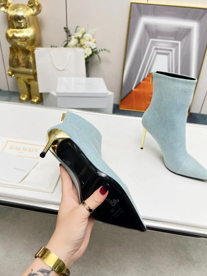 BALMAIN 26S BOOTS 95 MM IN LIGHT BLUE DENIM