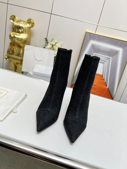BALMAIN 26S BOOTS 95 MM IN BLACK DENIM