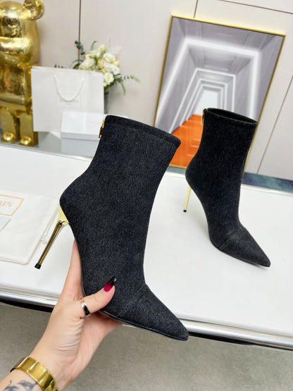BALMAIN 26S BOOTS 95 MM IN BLACK DENIM