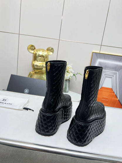 BALMAIN 26S PLATFORM BOOTS 100 MM IN BLACK LAMBSKIN