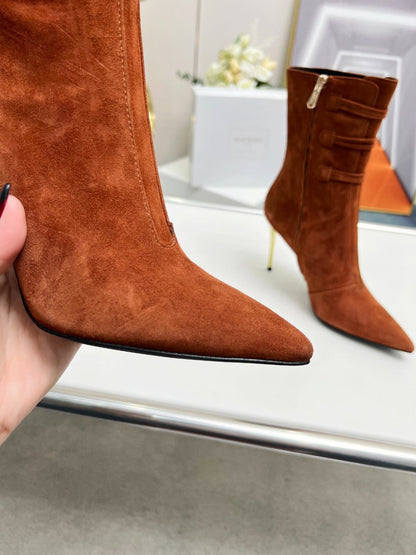 BALMAIN 26S HIGH-HEEL BOOTS 95 MM IN BROWN SUEDE