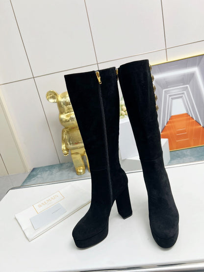BALMAIN 26S HIGH BOOTS 115 MM IN BLACK SUEDE