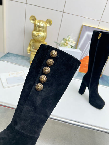 BALMAIN 26S HIGH BOOTS 115 MM IN BLACK SUEDE