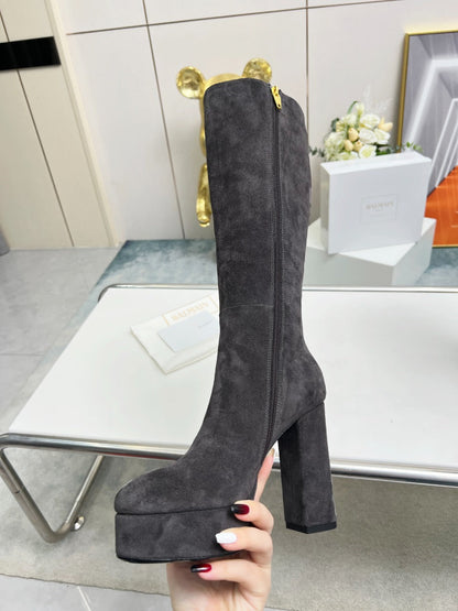 BALMAIN 26S HIGH BOOTS 115 MM IN DARK GREY SUEDE