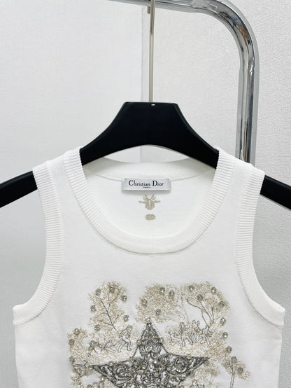 CD Star Embroidered Cropped Tank Top